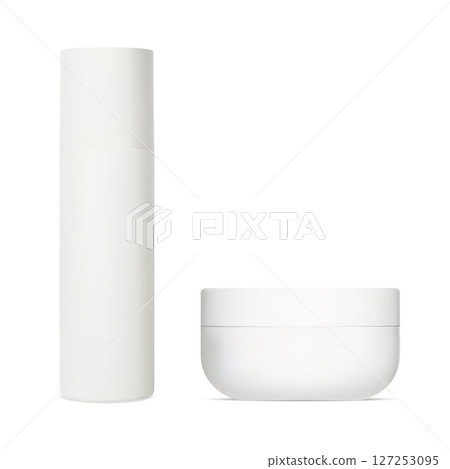 Cosmetic bottle set. Spray container mockup, cream jar 127253095