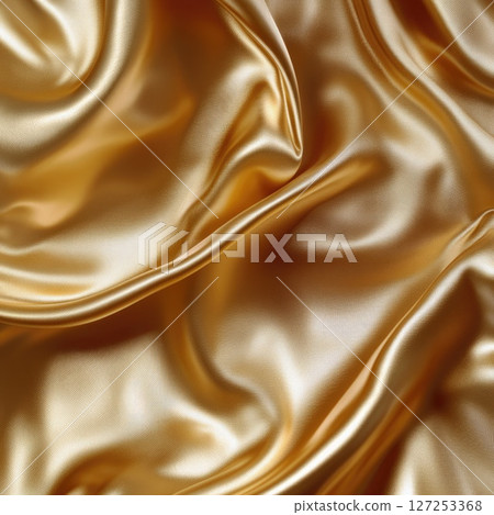 This luxurious gold silk fabric features beautiful draping and a smooth surface, perfect for adding warmth and sophistication to any event, interior design, or artistic display. 127253368
