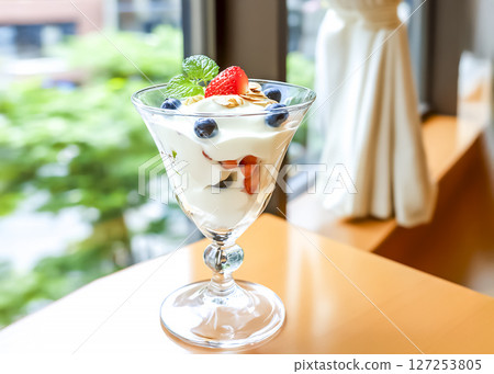 Image of a mountain of frozen yogurt at a cafe Image of a mountain of frozen yogurt at a cafe 127253805