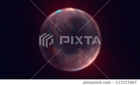 Soft red-tinted sphere with cloudy interior floating against dark background Soft red-tinted sphere with cloudy interior floating against dark background 127253987