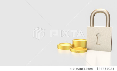 The Lock and coins for Security concept 3d Rendering. The Lock and coins for Security concept 3d Rendering. 127254083