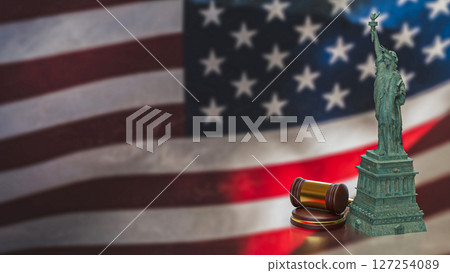 The Statue of liberty and barbed wire on America flag 3d Rendering. 127254089