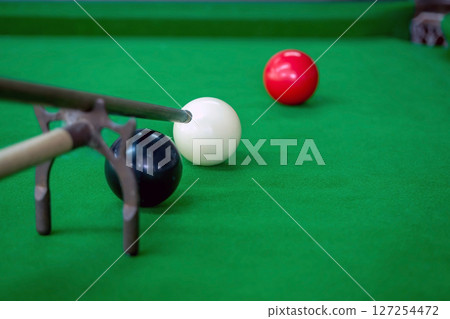 Spider rest,Use of a cue rest which is placed high above the snooker ball when the cue ball is obstructed.s.selective focus Spider rest,Use of a cue rest which is placed high above the snooker ball when the cue ball is obstructed.s.selective focus 127254472