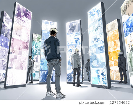 Illustration material of young people viewing the NFT art exhibition 127254632