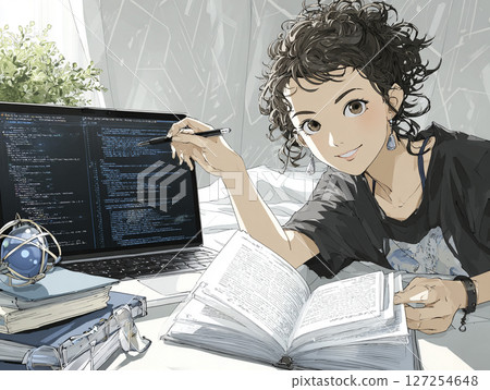 女大學生跟隨AI導師學習的插畫素材 127254648