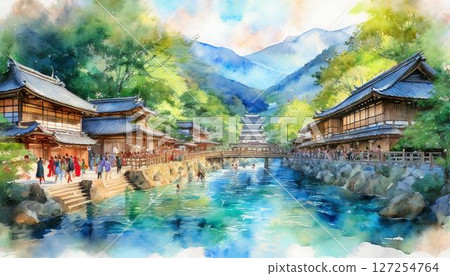 Journey to Kusatsu Onsen, a captivating destination where you can immerse yourself in the healing waters of natural hot springs, surrounded by stunning mountain scenery. 127254764