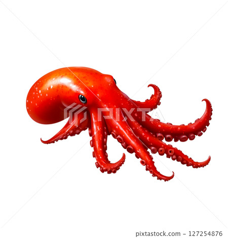Vibrant Red Octopus Swimming in Deep Blue Ocean with Graceful Tentacles and Bright Colors 127254876