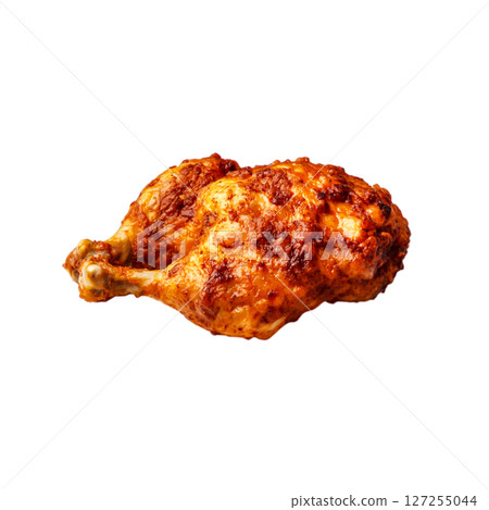 Juicy Roasted Chicken Leg with Crispy Skin on White Background for Food Photography 127255044