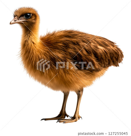 Young Bird with Fluffy Brown Feathers Standing on One Leg in a Natural Setting 127255045