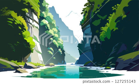 Discover the majestic beauty of Takachiho Gorge, a spectacular natural landmark showcasing dramatic cliffs, lush greenery, and the pristine waters of the Gokase River. 127255143
