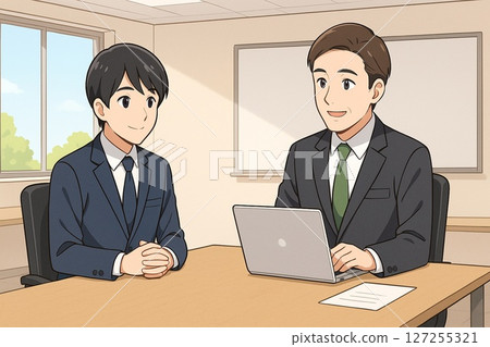 商人接受採訪時的平靜對話場景 127255321