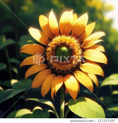 Sunflower landscape illustration, summer background material Sunflower landscape illustration, summer background material 127255387