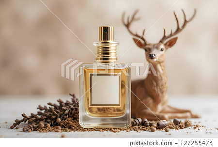 Cabarga Deer musk in bottle with deer. perfumery and lifestyle concept. Ai generated 127255473