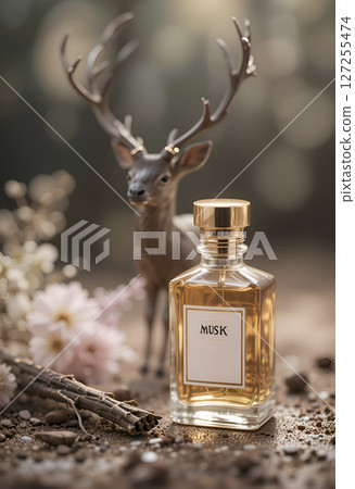 Cabarga Deer musk in bottle with deer. perfumery and lifestyle concept. Ai generated 127255474