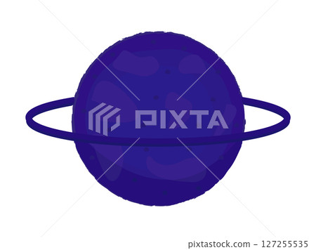 Blue planet with ring, monochrome illustration 127255535