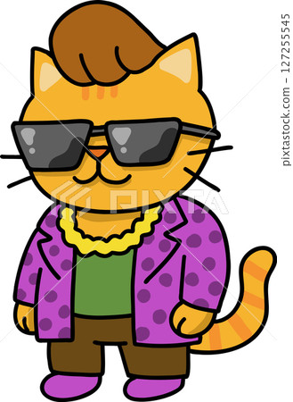 Hand drawn Cat and Career Doodle, Stylish cartoon cat with sunglasses and trendy outfit. Hand drawn Cat and Career Doodle, Stylish cartoon cat with sunglasses and trendy outfit. 127255545