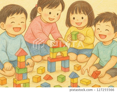 Children playing with building blocks 127255566