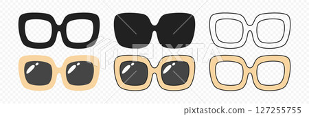 Vector Glasses Icon Set. Cutout Silhouette, Outline Icon, Flat Color Design, Frames, Black Glass Styles. Eyeglasses, Sunglasses, Modern Glasses Frames. Design Template for Optics, Fashion Branding Vector Glasses Icon Set. Cutout Silhouette, Outline Icon, Flat Color Design, Frames, Black Glass Styles. Eyeglasses, Sunglasses, Modern Glasses Frames. Design Template for Optics, Fashion Branding 127255755