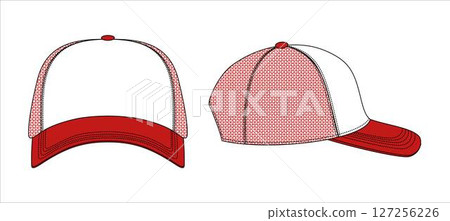 Blank White 5 Panels Baseball Cap, Meshbaseball cap vector template 127256226