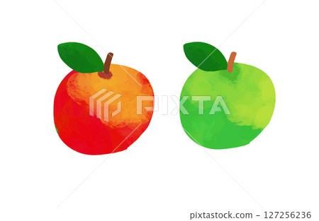 Set of 2 watercolor textured apple and green apple illustrations 127256236