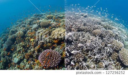 Coral Reef Bleaching Before and After 127256252