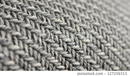 Closeup Knit Texture, Grey and White Yarn 127256313