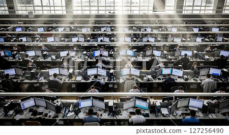 Busy Office Workers at Desk, Aerial View 127256490