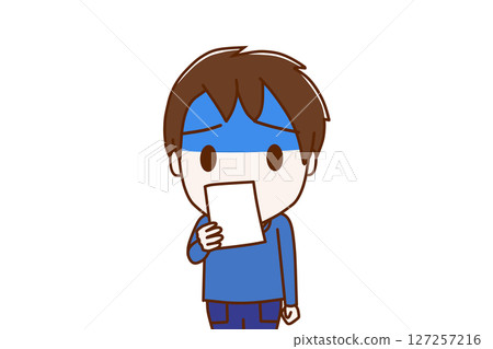 (Front view of upper body) A boy turns pale and is shocked when he sees the notice 127257216