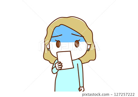（上半身正面照）一名白人女子看到告示後臉色蒼白，震驚不已 127257222