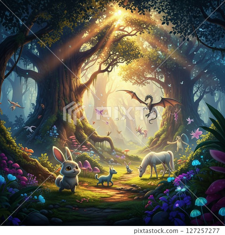 Fantastic scenery and sunlight filtering through the trees 127257277