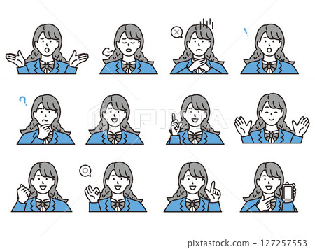 Simple illustrations of business, high school students, junior high school students, and women Simple illustrations of business, high school students, junior high school students, and women 127257553