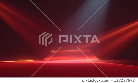 Red Carpeted Stage With Isolated Spotlights 127257678