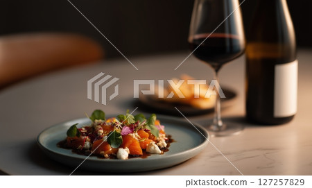 Gourmet Salmon Tartare with Red Wine 127257829
