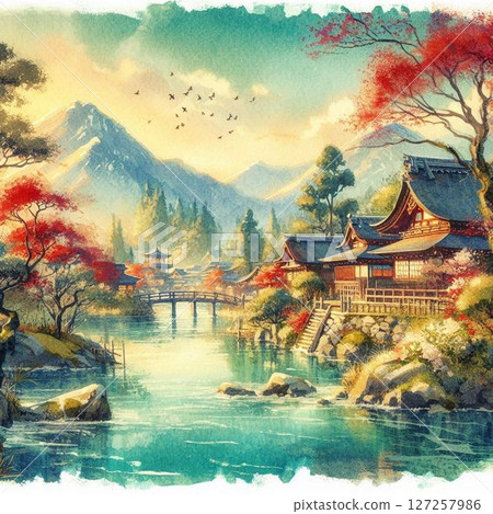 用水彩筆觸繪製的日本風景 用水彩筆觸繪製的日本風景 127257986