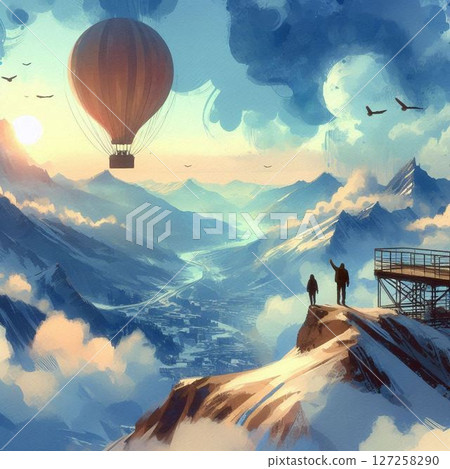 以水彩風格描繪的廣闊天空和美麗的大地 以水彩風格描繪的廣闊天空和美麗的大地 127258290