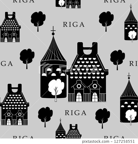Riga, black and white seamless pattern Riga, black and white seamless pattern 127258551
