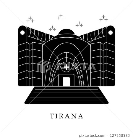 European capitals, Tirana. Black and white illustration European capitals, Tirana. Black and white illustration 127258583
