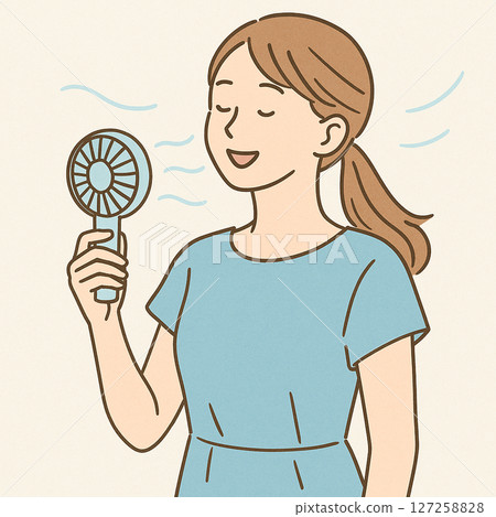 A woman who uses a handy fan 127258828