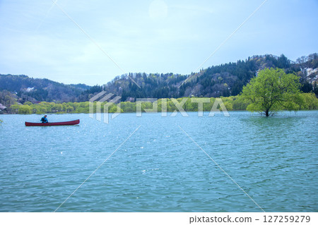 Spring Shirakawa dam lake Spring Shirakawa dam lake 127259279