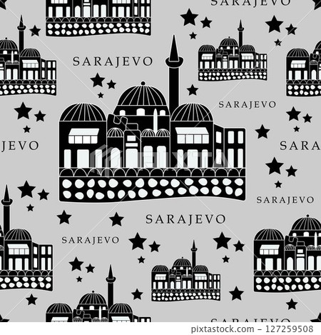 Sarajevo, black and white seamless pattern 127259508