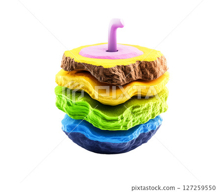 the image shows a colorful, stacked object against a clean white background 127259550