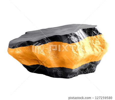 the image shows a stone on a white background. the stone is irregularly shaped and divided into layers with different coloring the image shows a stone on a white background. the stone is irregularly shaped and divided into layers with different coloring 127259580