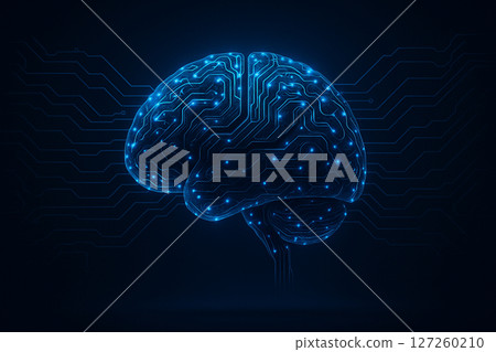 AI generated futuristic glowing brain integrated with digital circuits showing neural connections and advanced data flow in cyber technology. AI generated futuristic glowing brain integrated with digital circuits showing neural connections and advanced data flow in cyber technology. 127260210
