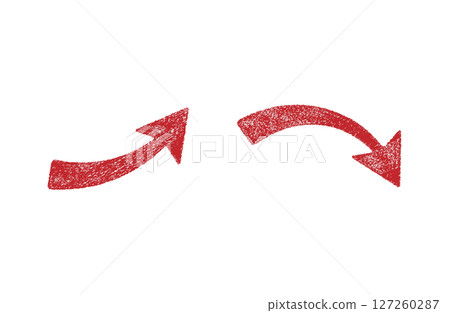 Hand-drawn crayon textured red arrow icon set 127260287