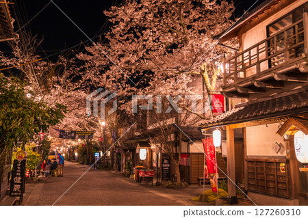 熊本縣阿蘇門前町商店街的夜櫻 127260310