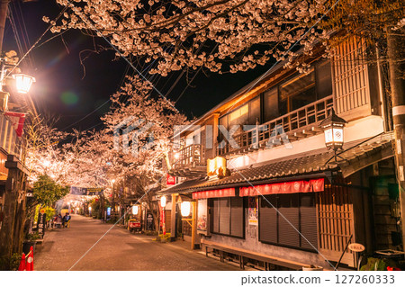 熊本縣阿蘇門前町商店街的夜櫻 熊本縣阿蘇門前町商店街的夜櫻 127260333