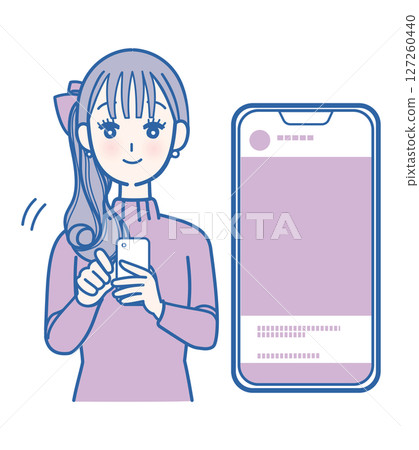 A woman looking at social media on her smartphone 127260440