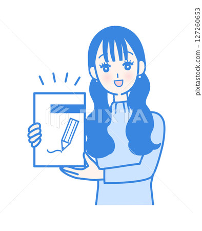 一位女士拿著一本教科書的插圖 127260653