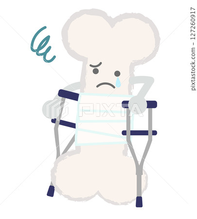 手繪的骨頭人物插圖，骨折，使用拐杖 127260917