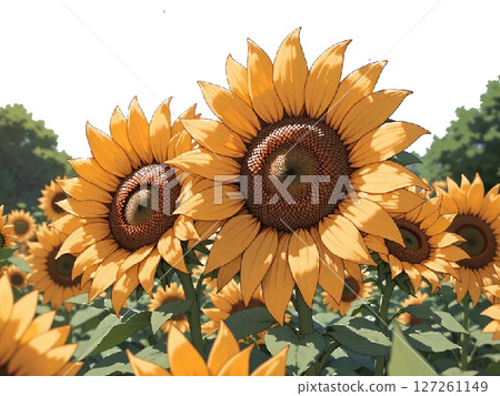 Blooming sunflower field, summer season material [Transparent background] 127261149